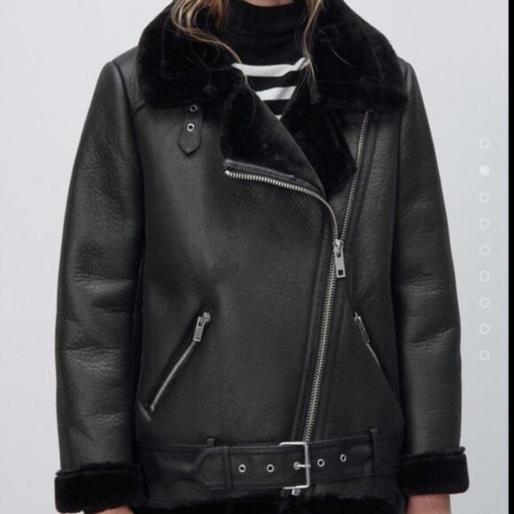 Zara Faux Leather Biker Moto Double-Faced Jacket - Picture 12 of 12